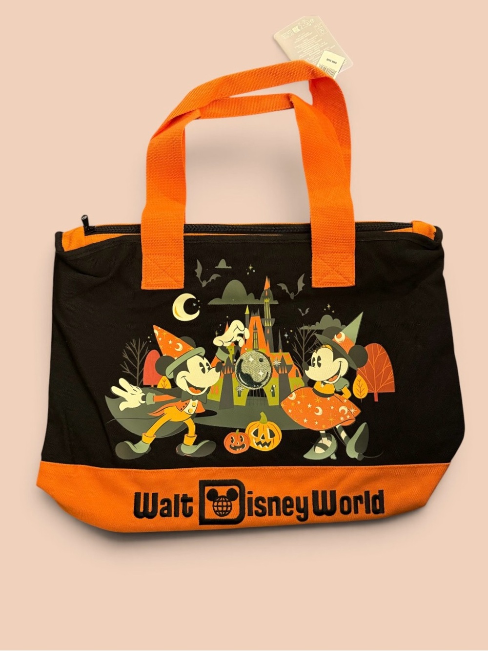 Disney World Halloween Mickey & Minnie Canvas Tote Bag - Black and Orange - NWT